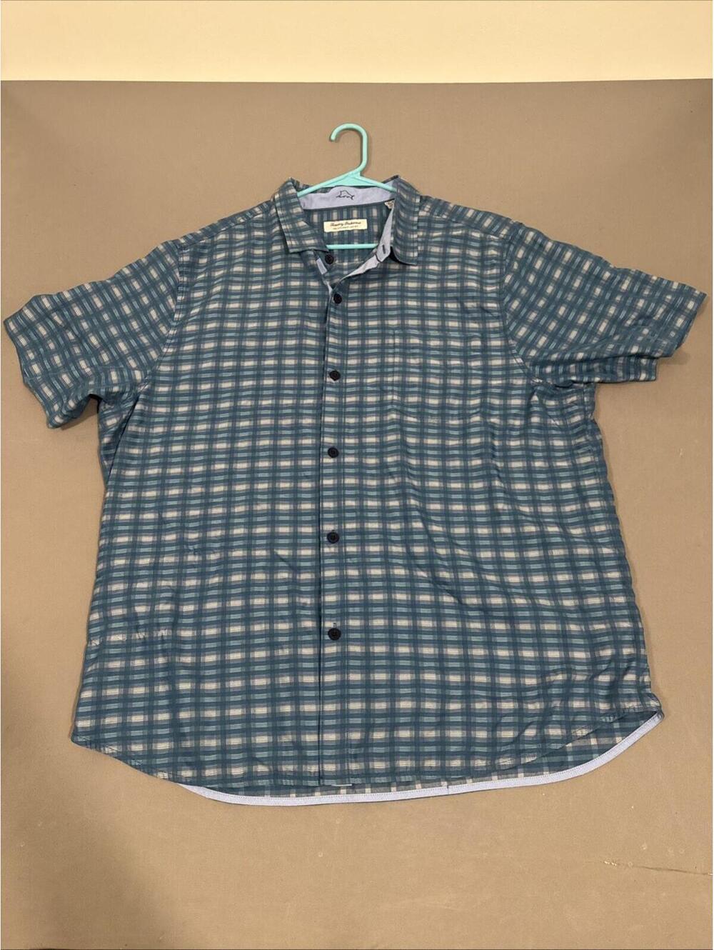 Tommy Bahama Shirt Mens 2XL Blue Plaid Coconut Point IslandZone Short Sleeve
